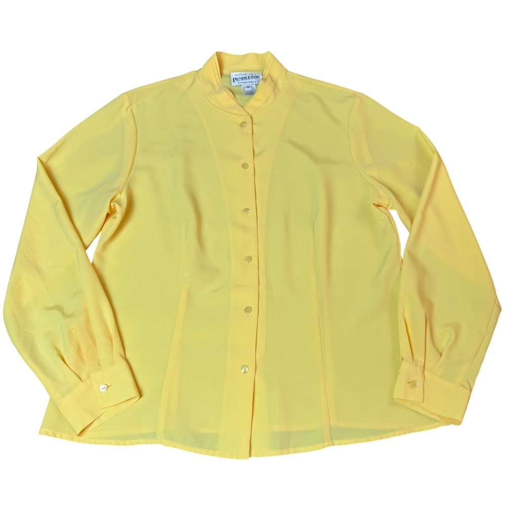 Pendleton Blouse Women‎ Size 12 Yellow Mock Neck Button Front Long Sleeve Bright